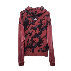 Adidas AOP Hoodie Sweatshirt Mens Size S Red Camouflage Velour Sleeves A2B001